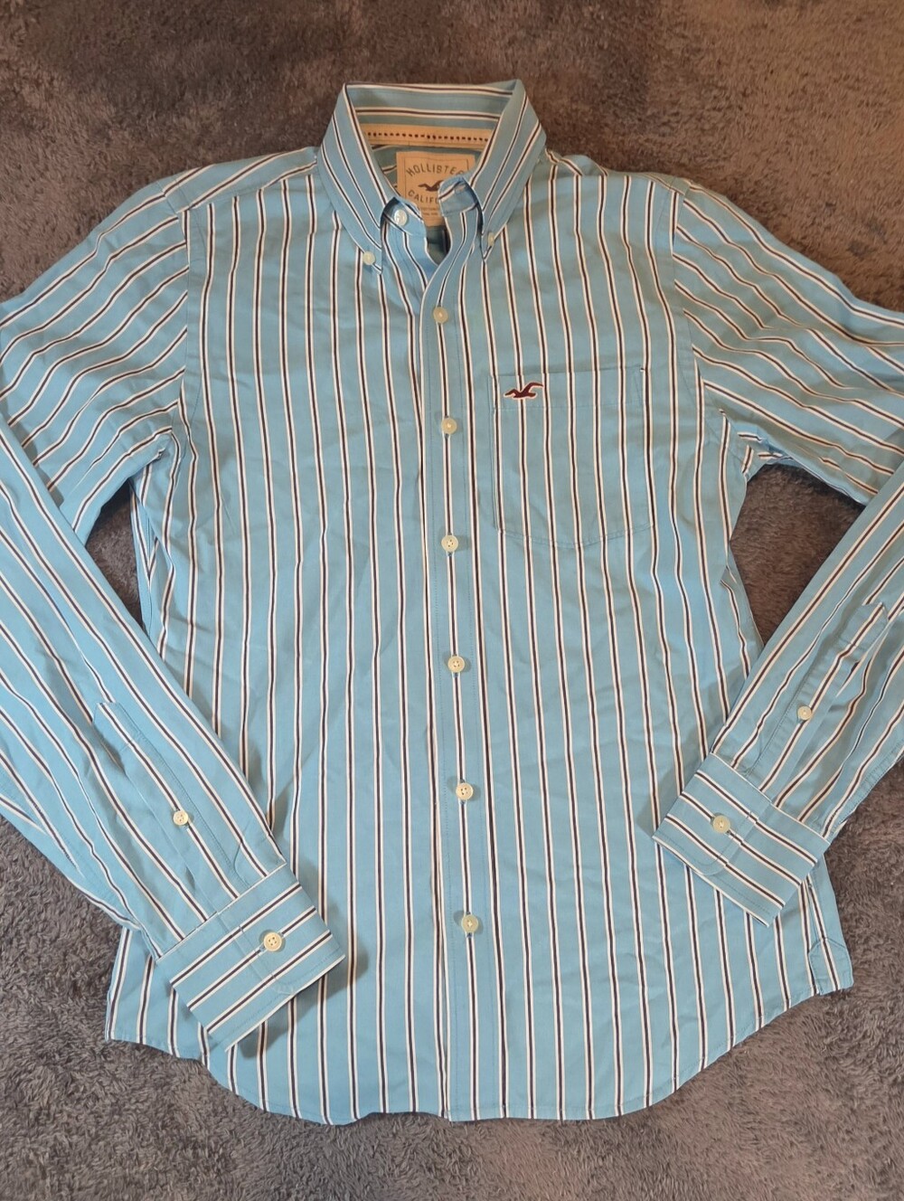 Hollister Mens S Blue Striped Button Down Shirt Heavyweight Cotton Logo